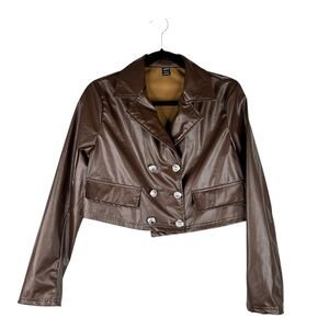 SHEIN Dark Chocolate Brown Bolero Polyester Faux Leather Jacket Size Medium